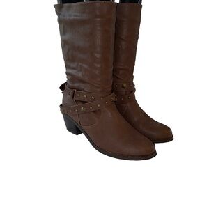 Cato boots mid calf height 2.5” block style heel zip up back box Incl size 7